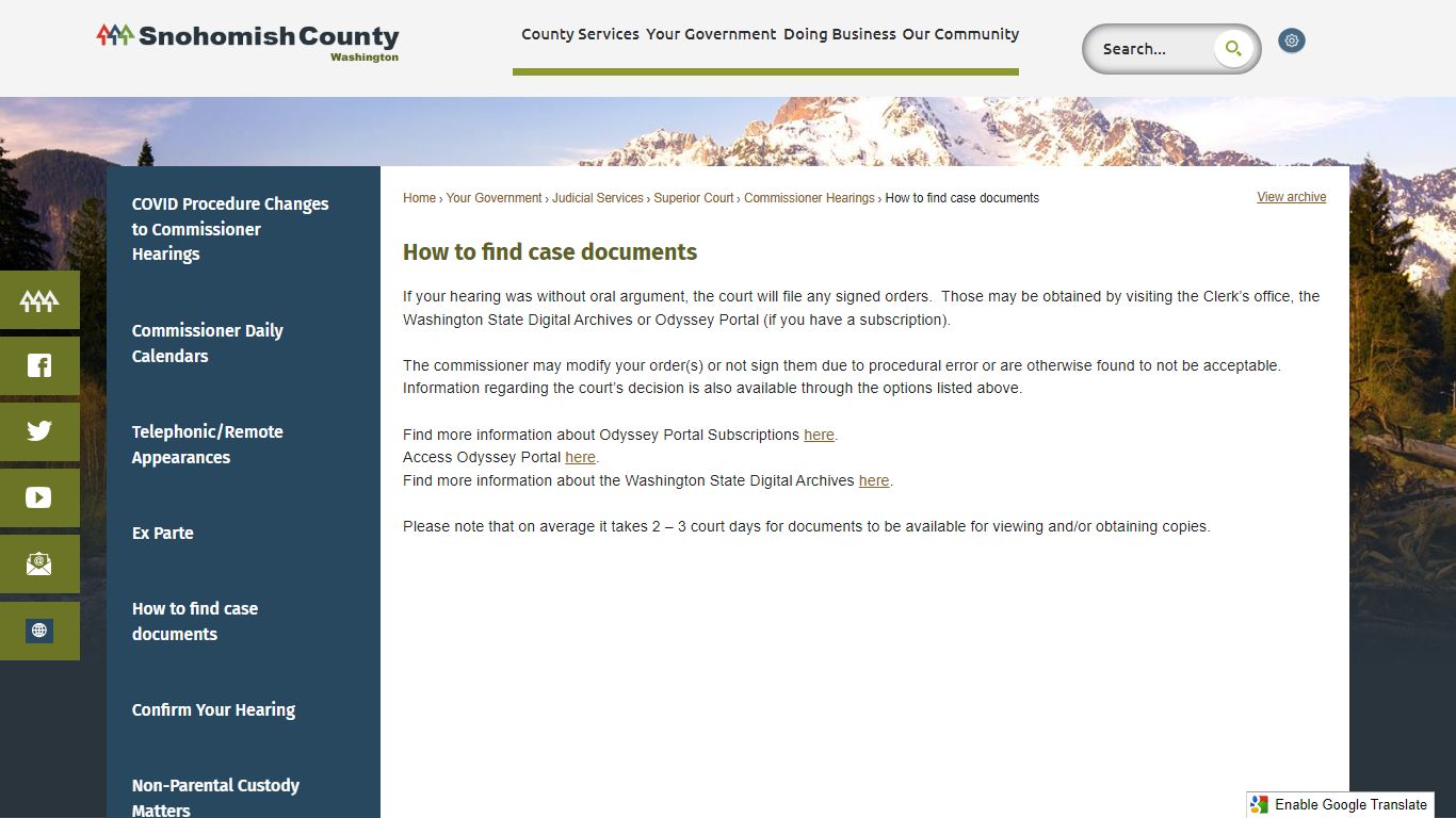 How to find case documents - Snohomish County, WA